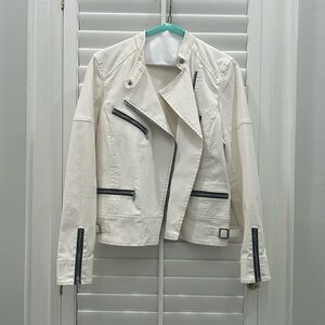 7 For All Mankind White Moto Jacket NWT Style Cotton Stretch Biker XS
